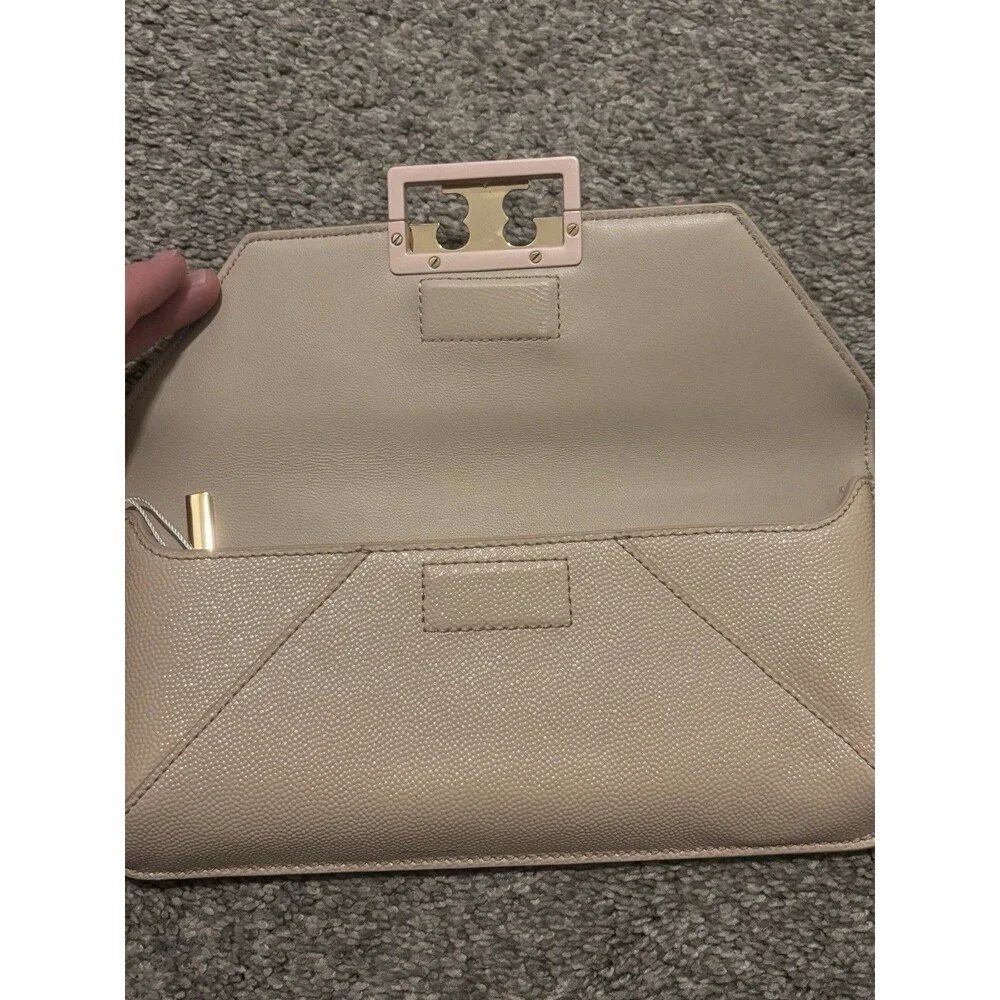 Tory‎ Burch Gigi Patent Clutch Bag Light Oak NWT